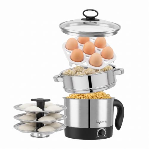 Lifelong Stainless Steel Multi Kettle 1.5L, 600W with 3 Idli Plates, V