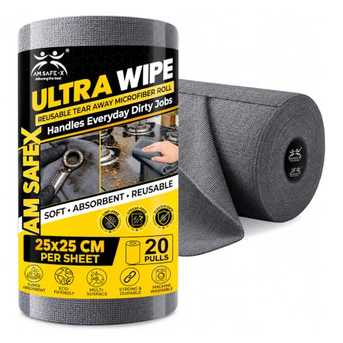 AM Safe-X Microfiber Cleaning Cloth Roll, 20Pcs, 4000 Times Washable -