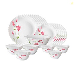 Larah Diana Opalware Glass Dinner Set, 25-Pieces, White