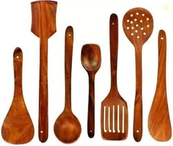 Green Wood Stylish Wooden 7 Pcs Cooking Spoon, Kitchen Tool Set - Serv
