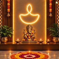 Gesto Diwali Diya Neon Sign , Warm White LED Neon Light Strip , Diwali