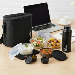 CELLO MF Glassy Pro Lunch Box with Jacket For Office, Black | 3 x 400m