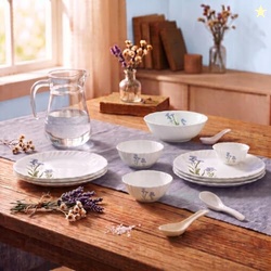 Novo By La Opala Opalware Dinner Set 35 Pieces for Family of 6,Blue Fl
