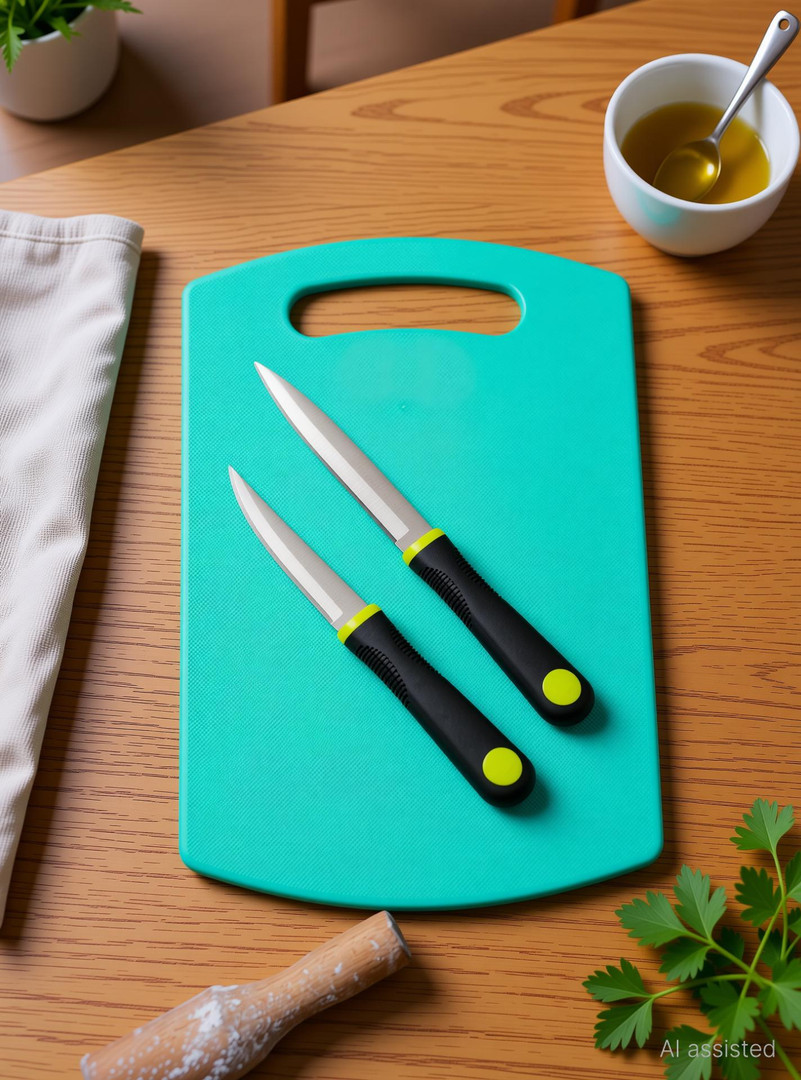 OMORTEX Chopping Board and Two Sharp Kitchen Knife Combo Plastic Cutti