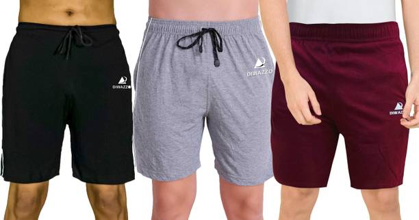 Diwazzo Pack of 3 Printed Men Black, Silver, Maroon Regular Shorts