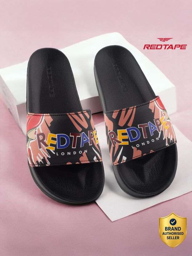 RED TAPE Women Slides (Black , 5)