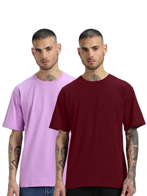 Veirdo 100% Pure Cotton Oversized Solid T-Shirt Combo for Men & Boys H