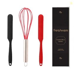 Frenchware (Set of 3, 2 Jar Spatulas & 1 Whisk, Red & Black) Non-Stick