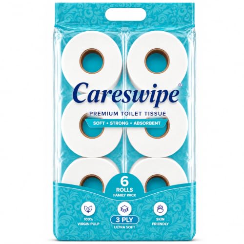 Careswipe 3 Ply Toilet Tissue Paper Rolls Pack of 6 | Soft Paper And H