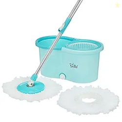 Amazon Brand - Presto! Spin Mop with Plastic Bucket Set, Blue Amazon B