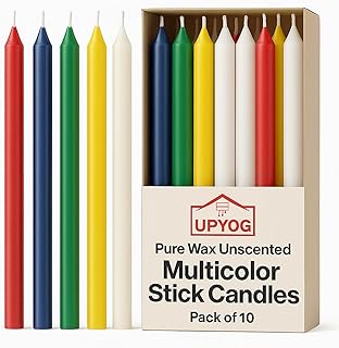 UPYOG Pure Wax Unscented Multicolor Stick Candles  Pack of 10 | 140mm
