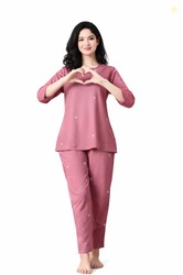Ichaa Women's Rayon Purple Summer Printed Top and Pyjama Night Suit or