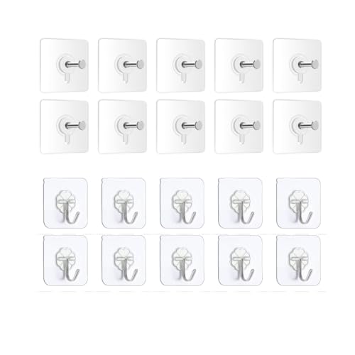 KASHIVAL Self Adhesive Wall Hooks, Pack of 20 (10 Flat + 10 Hanging)