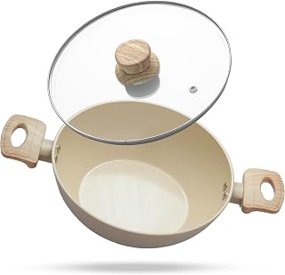 Forged Kadhai 24cm Ceramic Coated Beige Non-Stick Kadhai with Glass Li