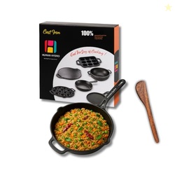 Human Hydro Pre-Seasoned Cast Iron Fry Pan (24CM) with Wooden Spatula