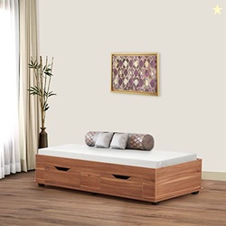 Helios Lewis Diwan Single Bed | Engineered Wood | Brown | 1 Year Warra