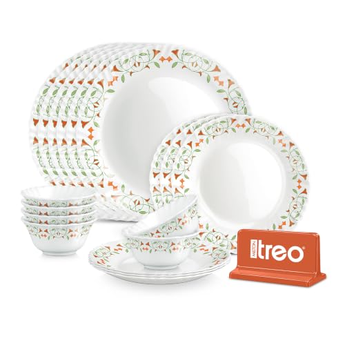 Treo by Milton Opalware Aurelia Meena Dinner Set of 18 | Serving for 6