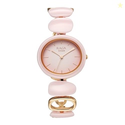 Raga Ceramics Quartz Pink Dial Analog Women's Watch | Elegant Metal &
