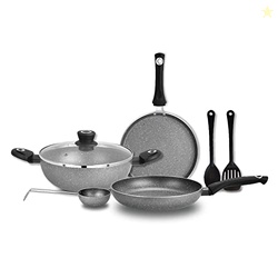 Aluminium Bellini Marble Non Stick Cookware Set 7Pc-Kadhai with Glass