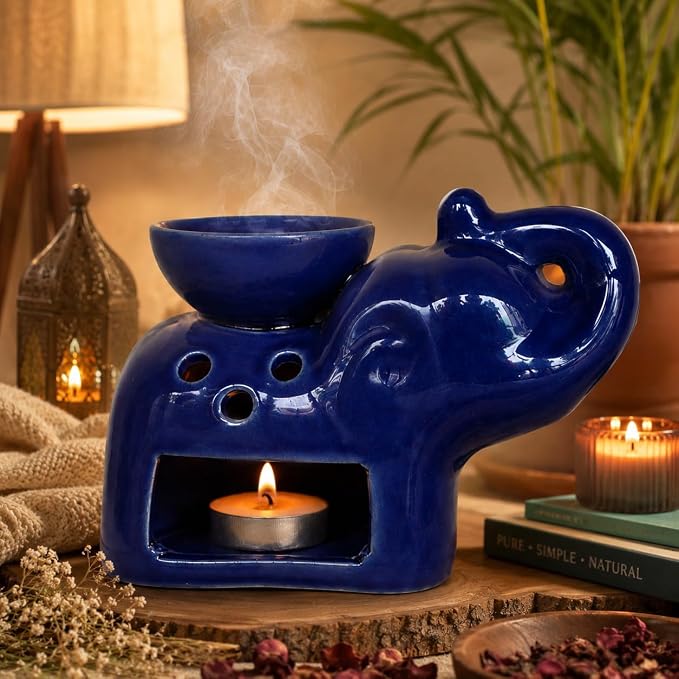 Pure Source India Ceramic Elephant Shape Aroma Oil Burner  Decorative