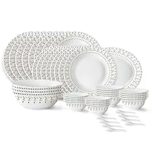 Larah by Borosil Ora Gold Fluted Series Opalware Dinner Set | 44 Piece