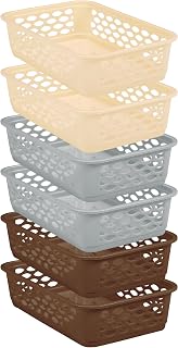 RATAN PLASTICWARE Diana Tray for Storage (Medium)-Pack of 6 (Brown&Gre