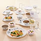 Larah by Borosil 35 Pieces Luna Opalware Dinner Set for Family of 6 |