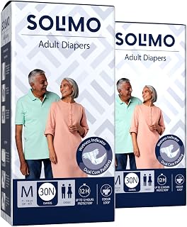 Amazon Brand-Solimo Adult Diapers Tape Style|Medium Size|60 Count|(30
