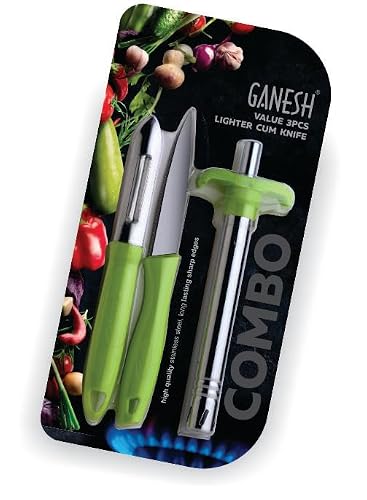 Ganesh Stainless Steel Gas Lighter with Knife & Peeler for Kitchen Use