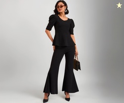 barcino Black Peplum Top with Bellbottom Pants