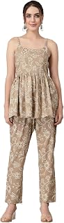 Women's Floral Printed Rayon Co-Ord Set (CSBOLT34_Beige, XS)