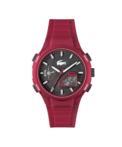 Lacoste Men Analogue Lc33 Qtz Basic Black Round Dial Watch|Red Silicon