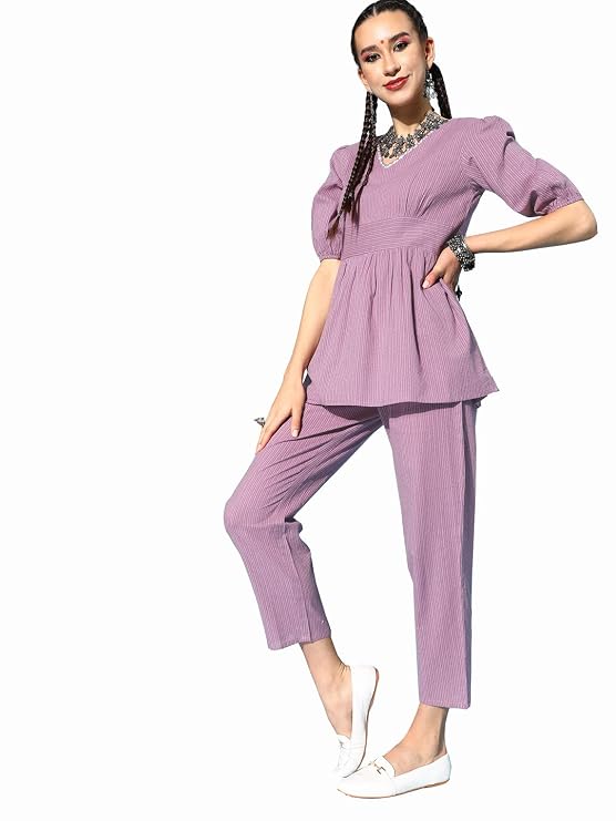 Stylum Women's Self Woven Kantha Cotton Kurti Pant Set