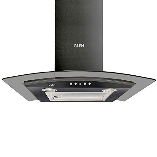 Glen 60cm 1000 m3/hr Curved Glass Wall Mounted Kitchen Chimney Push Bu