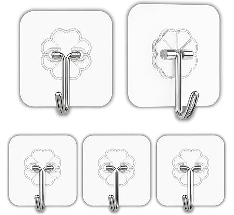 CREDEX Flower Adhesive Wall Hooks - Set of 5 Self Adhesive Hooks for K