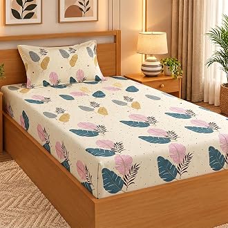 Home Stylish 280 TC Floral Print Ezyption Cotton 1 Single Bedsheet wit