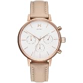 MVMT Nova Qtz Multifunction White Round Dial Women's Watch|Nude Leathe