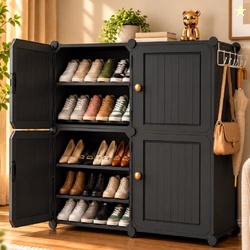 Plastic Shoe Rack with Door for Home | 8 Shelf, 4 Door DIY Shoe Cabine