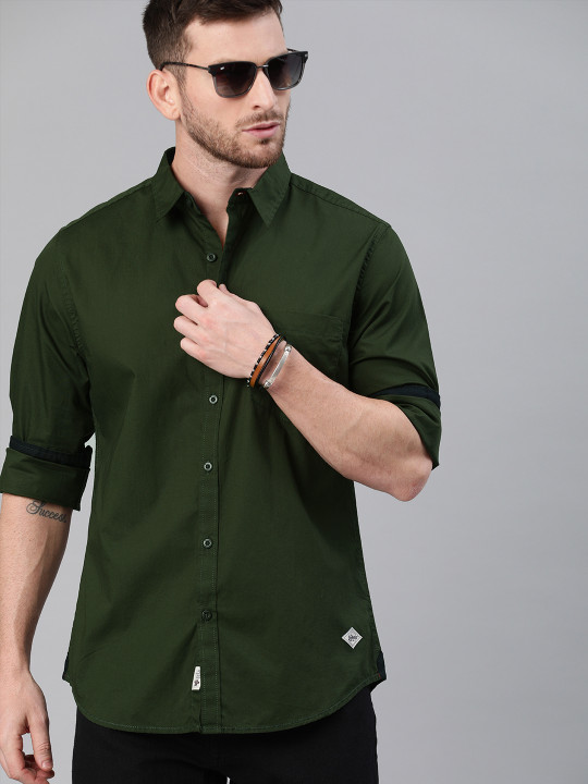 Roadster Men Olive Green Cotton Casual Shirt