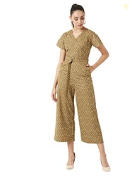 Women's Multicolored Abstract Printed V-Neck Half Sleeves Wide Leg Bel