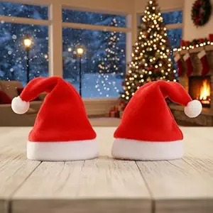 BookMyCostume Christmas Set of 2 Santa Caps for Adults | Red Santa Hat