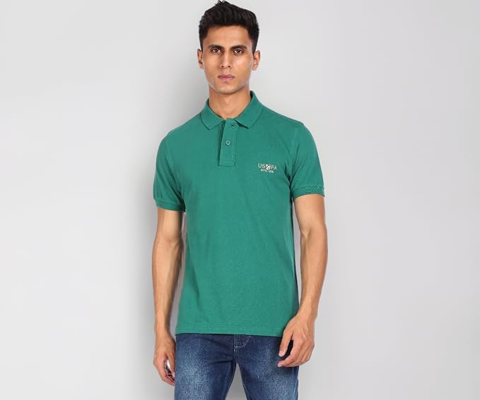 U.S. POLO ASSN. Men's Ribbed Collar Pure Cotton Slim Fit Polo Shirt (U