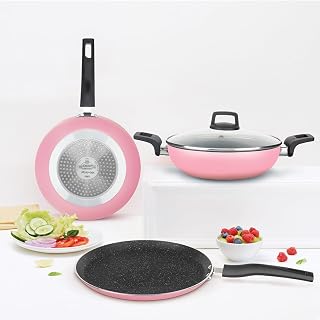 Borosil Festive Glory Nonstick Set of 4 Dosa Tawa (25 cm), Kadhai (24
