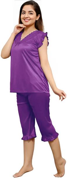 Women Top & Capri Set Purple Solid