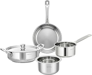 Lifelong Stainless Steel Cookware Set of 5, Silver, Induction Compatib