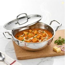 SOLARA Triply Stainless Steel Kadai with SS Lid 20 cm, Tri Ply SS Kadh