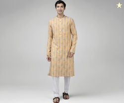Men Self Printed Pure Cotton Straight Kurta