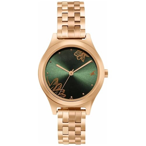 Fastrack P3H Green Dial Rose Gold Plating Stainless Steel Women's Watc
