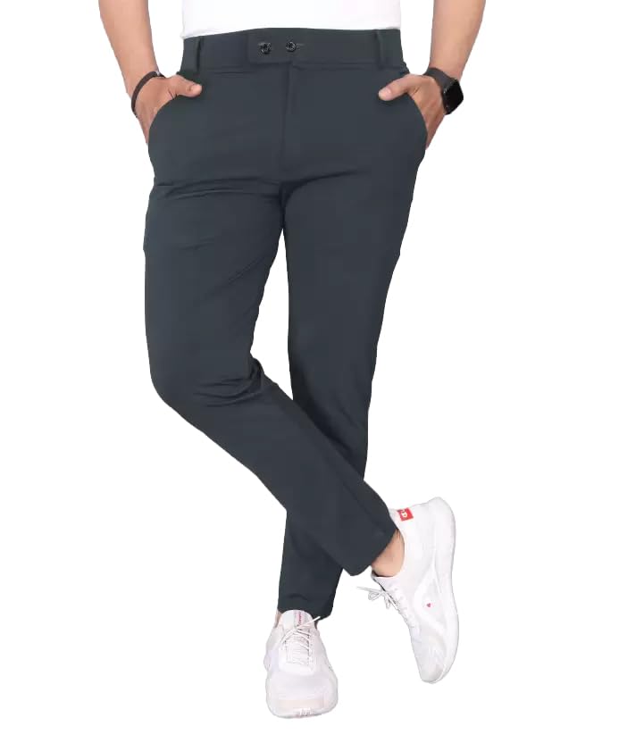 AKAJARU Men's Black Slim Fit Formal Trouser, Casual Straight Leg Pants