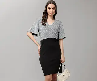 Women Casual Grey Black Solid Self Design Bodycon Dress